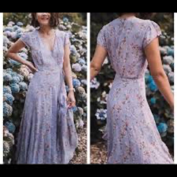 Reformation Carina Wrap Dress in Lilac with Coral Floral Print - Picture 3 of 3
